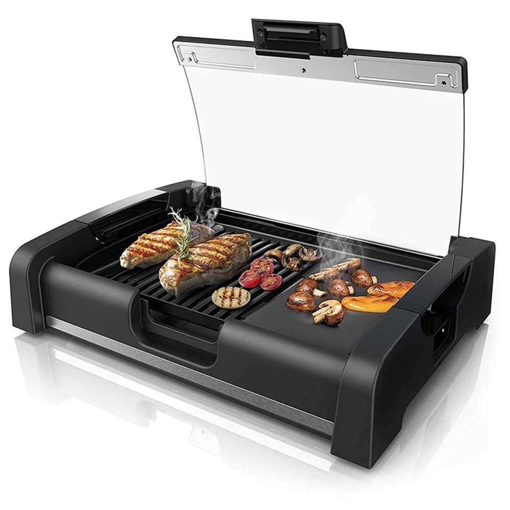 2IN1 Electric Smokeless Indoor BBQ Grill,Griddle Plates Grill with Lid,Nonstick Griddle Grill-Easy to Clean