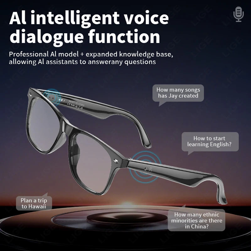 New AI Intelnt Translator Bluetooth Smart Glasses Men 163 Language Automatic Dialogue Translation Bluetooth Sunglasses Women