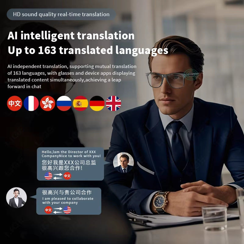 New AI Intelnt Translator Bluetooth Smart Glasses Men 163 Language Automatic Dialogue Translation Bluetooth Sunglasses Women