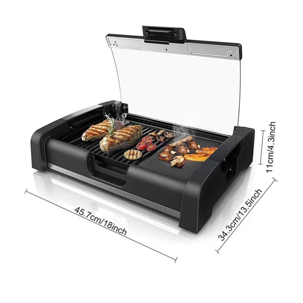 2IN1 Electric Smokeless Indoor BBQ Grill,Griddle Plates Grill with Lid,Nonstick Griddle Grill-Easy to Clean